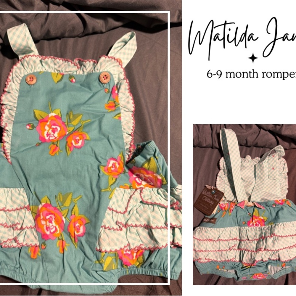 Matilda Jane Blue Romper with Pink and Orange Floral